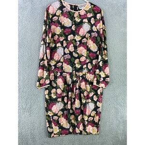 Vintage Pat Argenti Dress Women's 12 Silk Floral Long Sleeve Midi Delicate Boho